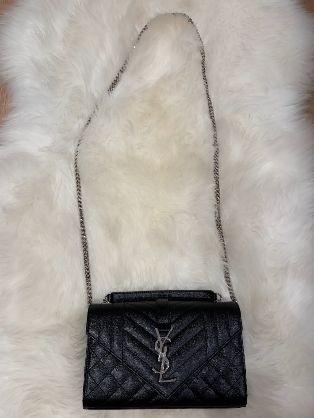 Envelope Triquilt Small YSL Shoulder Bag in Grained Leather